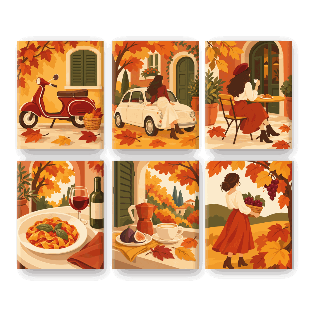 6 Mini-Gemälde | Herbstliche Vespa Set