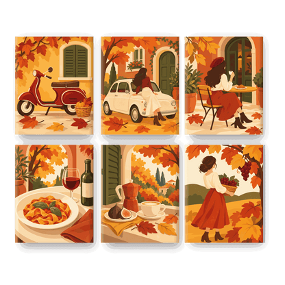 6 Mini-Gemälde | Herbstliche Vespa Set