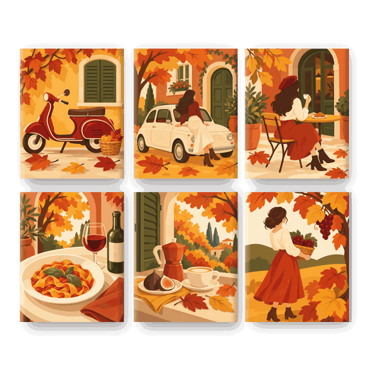 6 Mini-Gemälde | Herbstliche Vespa Set