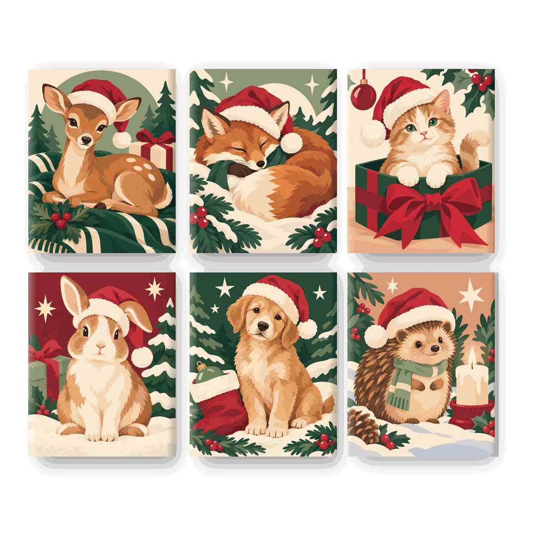 6 Mini-Gemälde | Weihnachtskitz Set