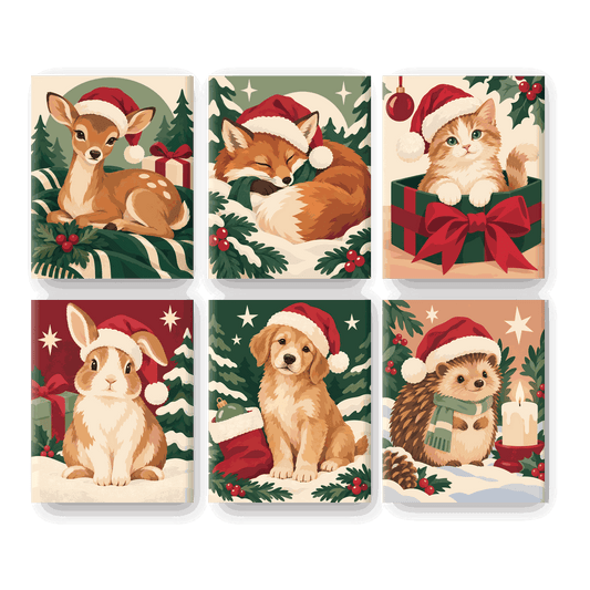 6 Mini-Gemälde | Weihnachtskitz Set