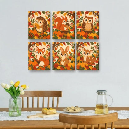 6 Mini-Gemälde | Herbst-Igel Set