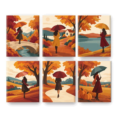 6 Mini-Gemälde | Toskanischer Herbstspaziergang Set
