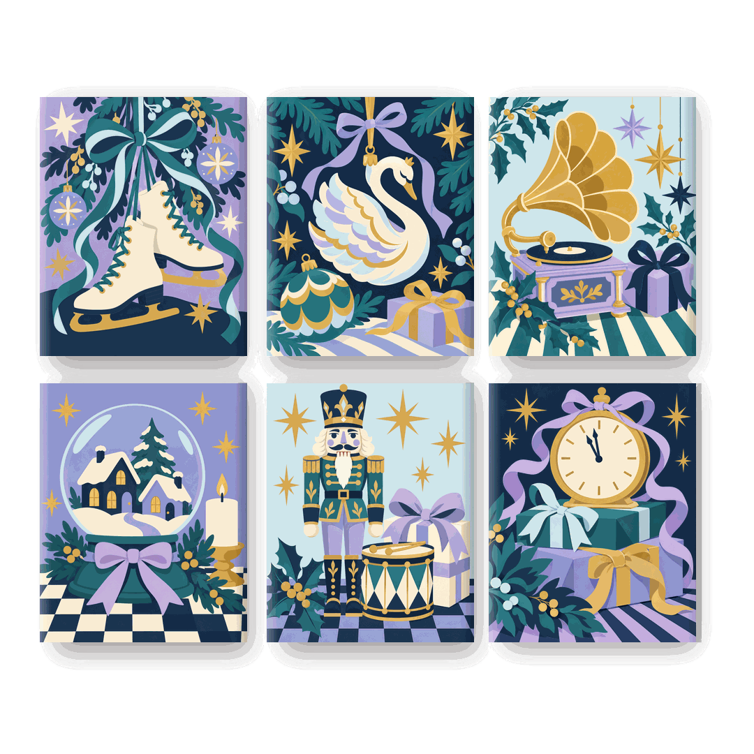 6 Mini-Gemälde | Weihnachts-Schneekugel Set