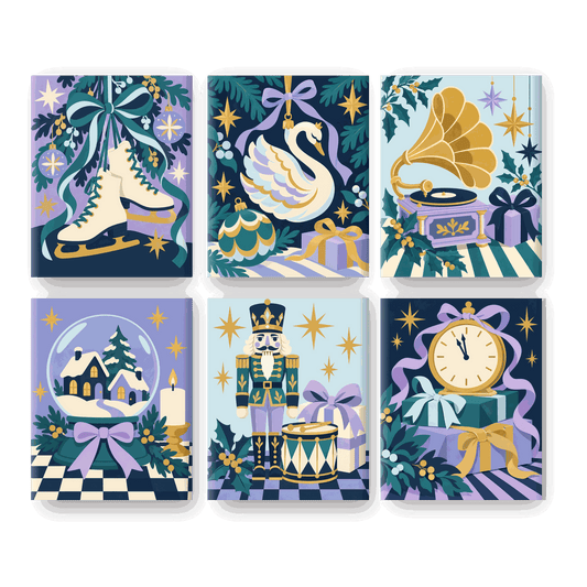 6 Mini-Gemälde | Weihnachts-Schneekugel Set