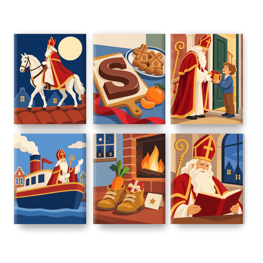 6 Mini-Gemälde | Nikolaus auf dem Dach Set