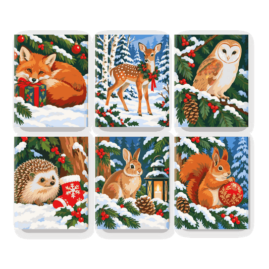 6 Mini-Gemälde | Weihnachtliche Waldfreunde Set