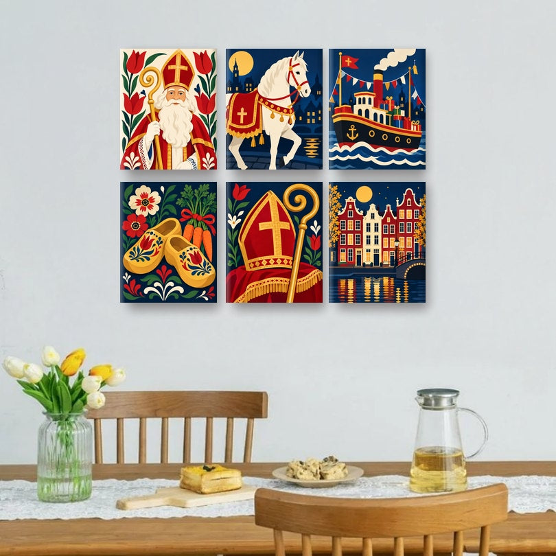 6 Mini-Gemälde | Niederländische Volksfeste Set