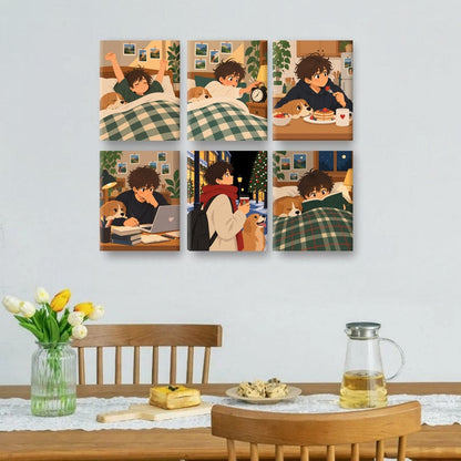 6 Mini-Gemälde | Morgendliche Dehnung Set