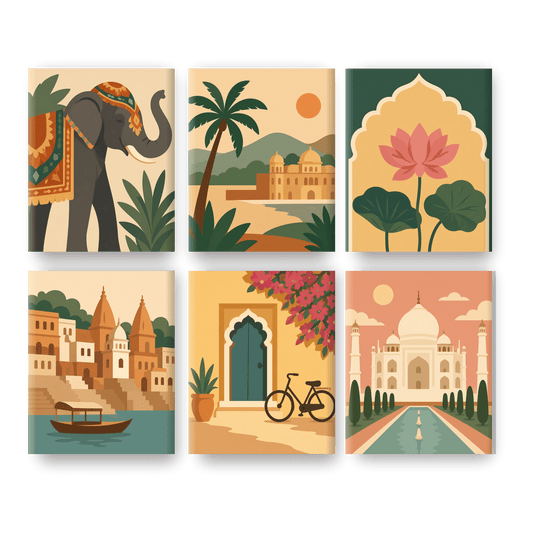 6 Mini-Gemälde | Indischer Elefant Set