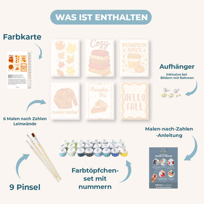 Malen nach Zahlen – 6 Mini-Gemälde | Herbst-Set