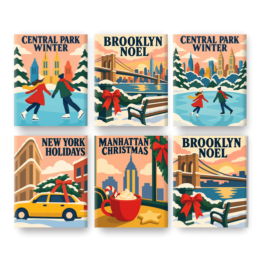 6 Mini-Gemälde | Winter im Central Park, New York Set