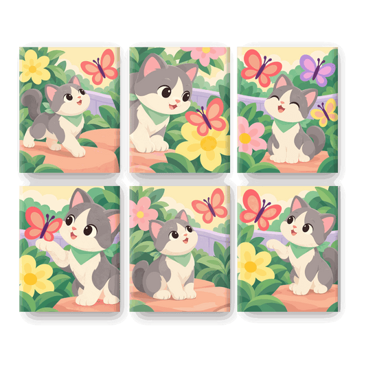 6 Mini-Gemälde | Gartenkätzchen Set
