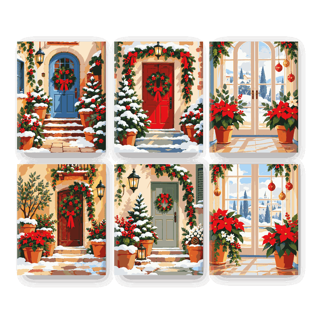 6 Mini-Gemälde | Herbstliche Türträume Set