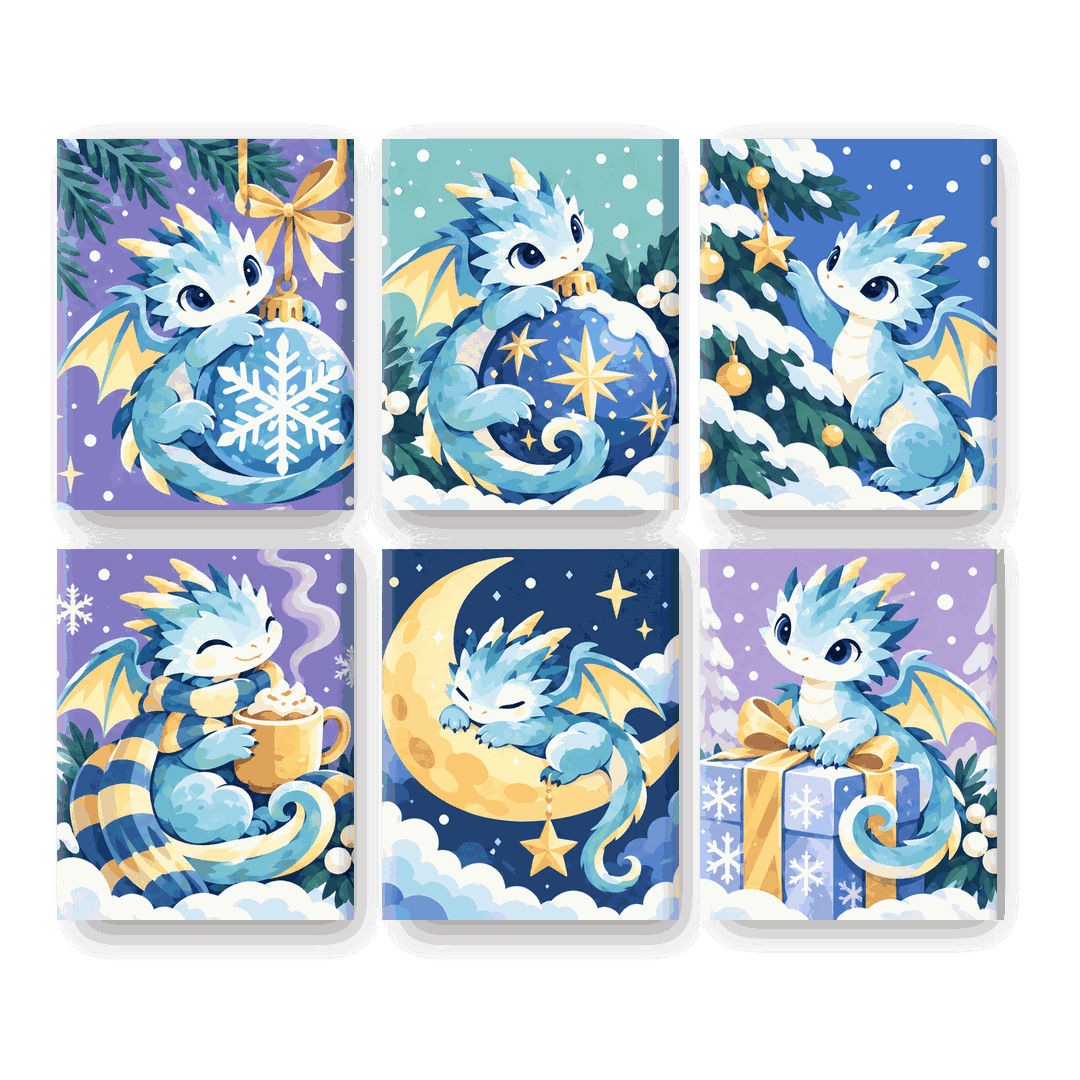 6 Mini-Gemälde | Frostige kleine Drachen Set