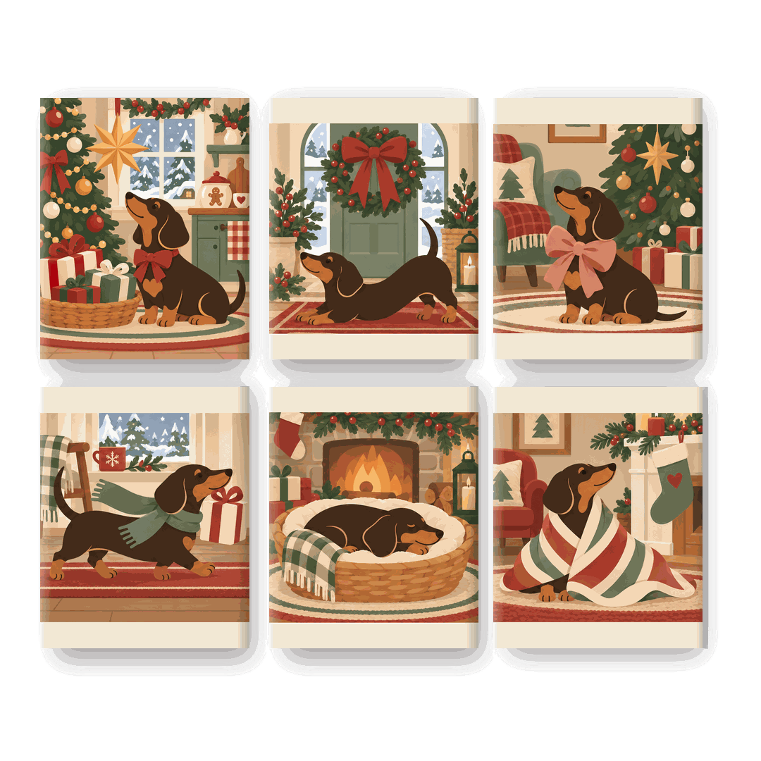 6 Mini-Gemälde | Lebkuchen-Dackel Set