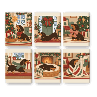 6 Mini-Gemälde | Lebkuchen-Dackel Set
