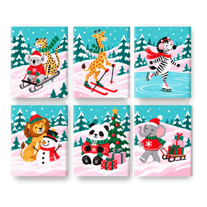 6 Mini-Gemälde | Pastell-Schnee-Safari Set