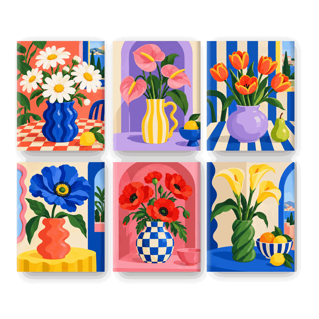 6 Mini-Gemälde | Verspieltes Blumenstudio Set