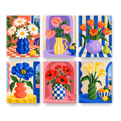 6 Mini-Gemälde | Verspieltes Blumenstudio Set