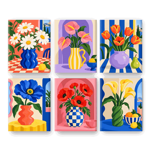 6 Mini-Gemälde | Verspieltes Blumenstudio Set