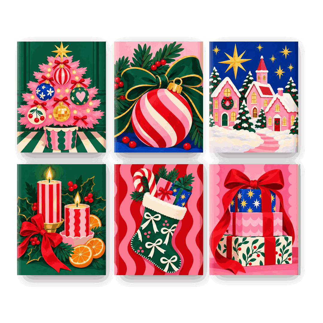 6 Mini-Gemälde | Zuckerpflaumen-Weihnachtsfreude Set