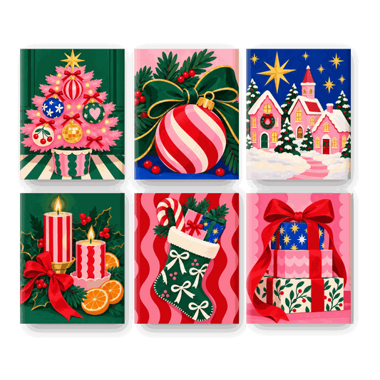 6 Mini-Gemälde | Zuckerpflaumen-Weihnachtsfreude Set