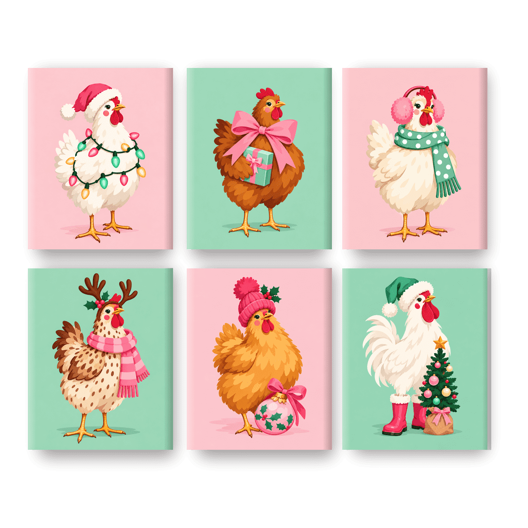 6 Mini-Gemälde | Der fröhliche Hühnerstall Set