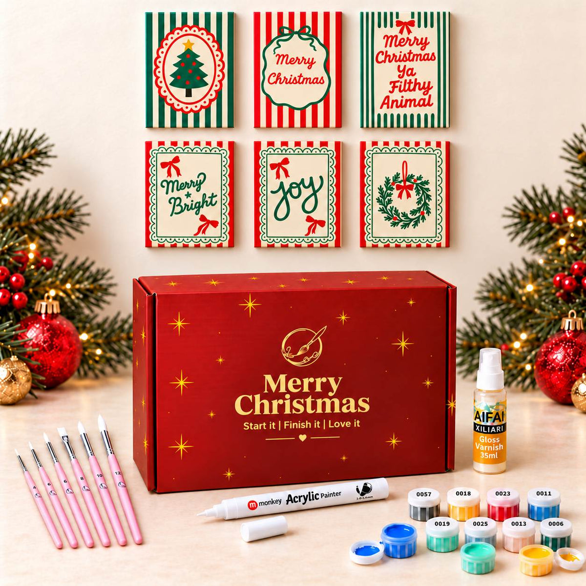 Malen nach Zahlen Weihnachtsgeschenkbox - Weihnachtsstreifen Bundle