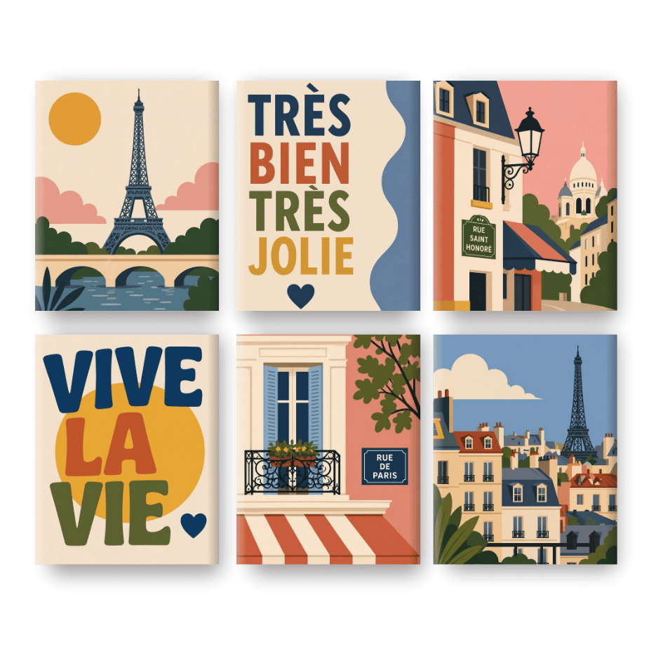 6 Mini-Gemälde | Wunderschönes Paris-Set - Malen nach Zahlen