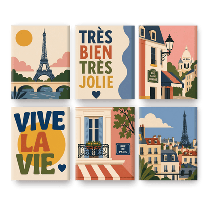 6 Mini-Gemälde | Wunderschönes Paris-Set - Malen nach Zahlen