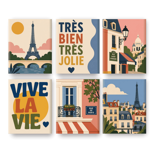 6 Mini-Gemälde | Wunderschönes Paris-Set - Malen nach Zahlen