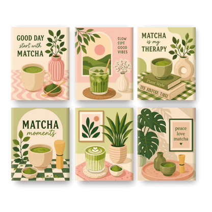 6 Mini-Gemälde | Matcha Therapie Set - Malen nach Zahlen