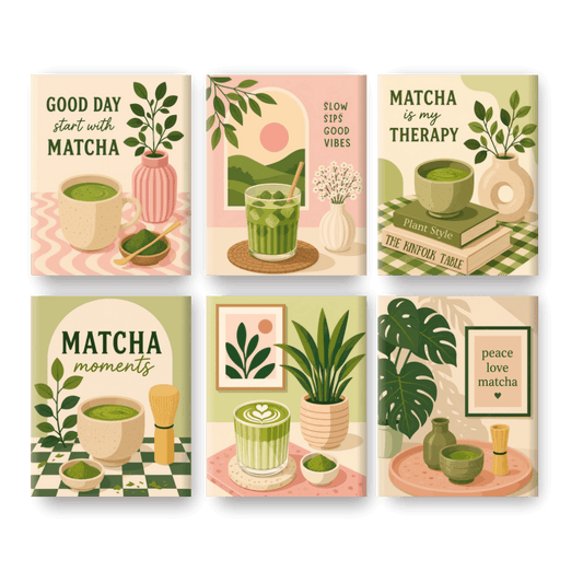 6 Mini-Gemälde | Matcha Therapie Set - Malen nach Zahlen