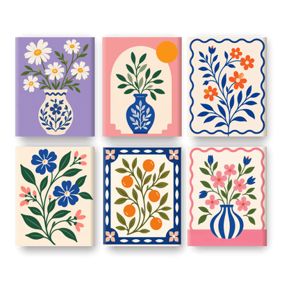 6 Mini-Gemälde | Weiße Gänseblümchen Set - Malen nach Zahlen