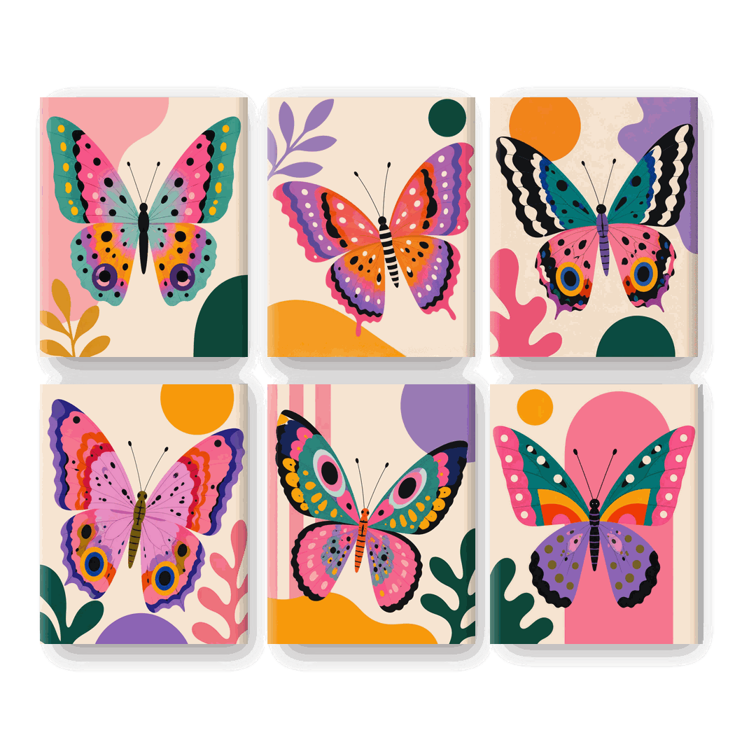 6 Mini-Gemälde | Regenbogen Schmetterling Set - Malen nach Zahlen