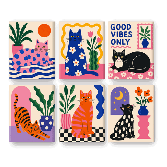 6 Mini-Gemälde | Pop Cat Set - Malen nach Zahlen