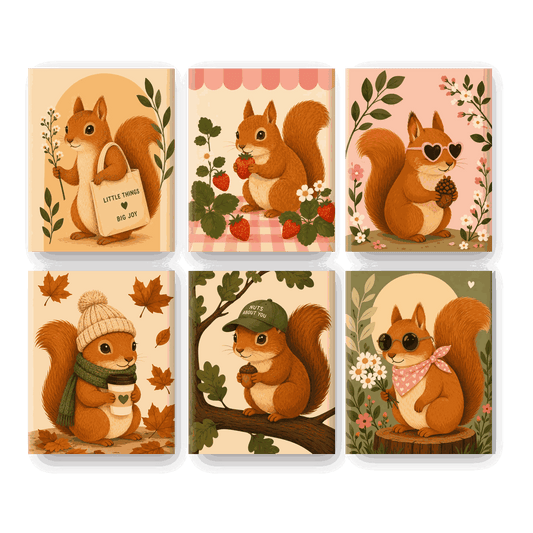 6 Mini-Gemälde | Kleines Eichhörnchen Set - Malen nach Zahlen