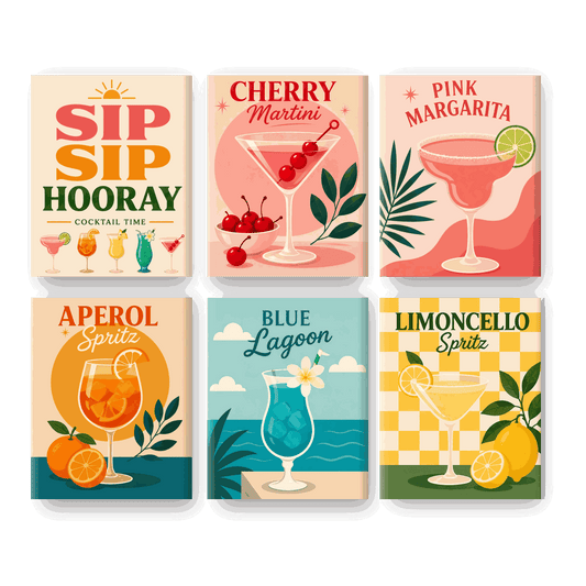 6 Mini-Gemälde | Sip Sip Hooray Set - Malen nach Zahlen