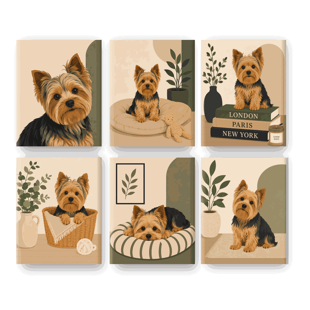 6 Mini-Gemälde | Yorkie Set - Malen nach Zahlen