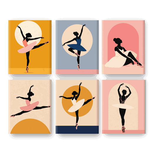 6 Mini-Gemälde | Ballett-Silhouette Set - Malen nach Zahlen