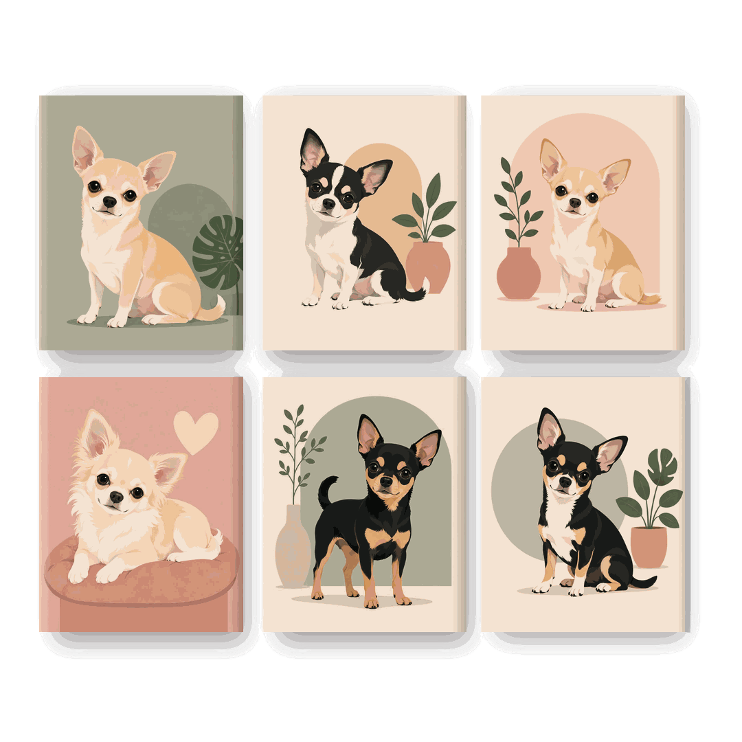6 Mini-Gemälde | Chihuahua Set - Malen nach Zahlen