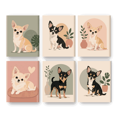 6 Mini-Gemälde | Chihuahua Set - Malen nach Zahlen