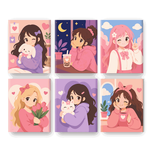 6 Mini-Gemälde | Kawaii Mädchen Set - Malen nach Zahlen