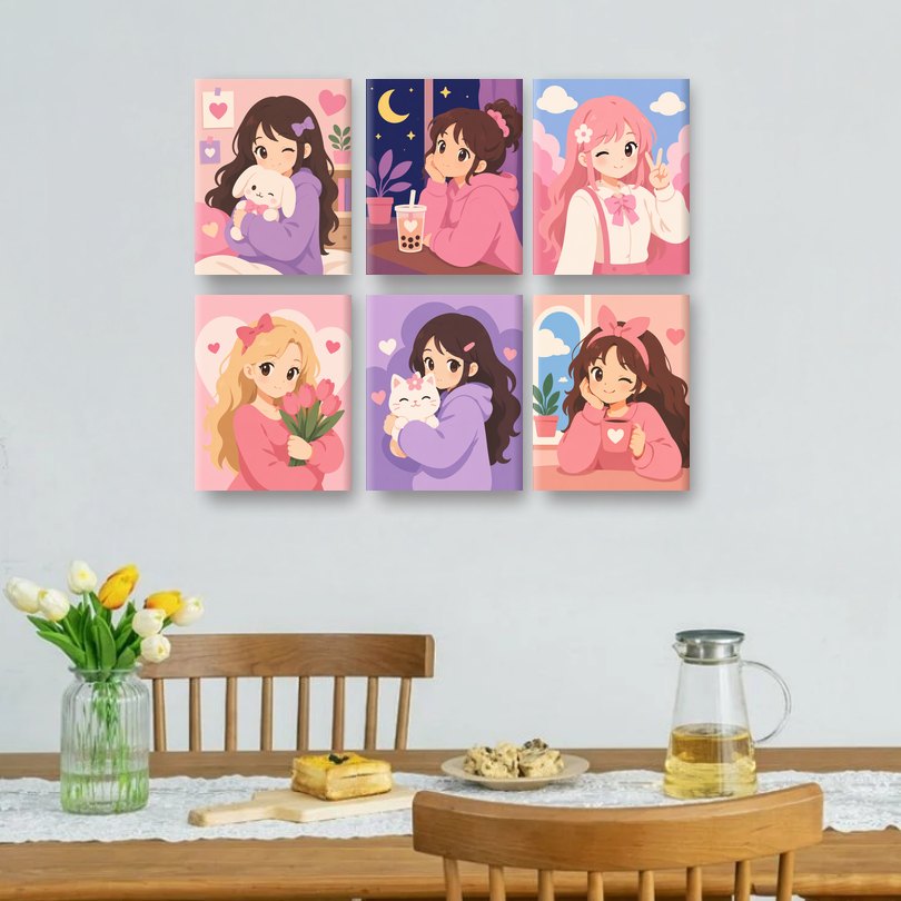 6 Mini-Gemälde | Kawaii Mädchen Set