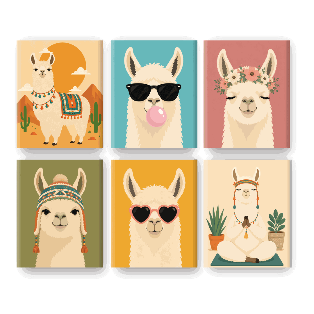6 Mini-Gemälde | Lama Set - Malen nach Zahlen
