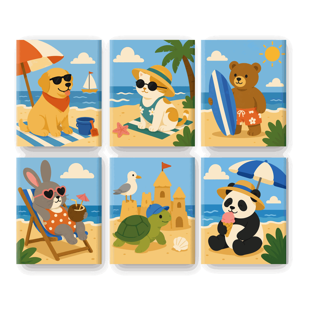 6 Mini-Gemälde | Goldener Strand Set - Malen nach Zahlen