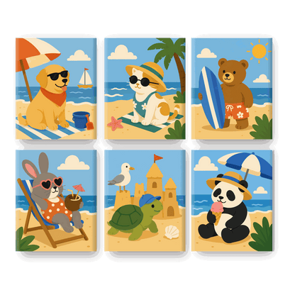 6 Mini-Gemälde | Goldener Strand Set - Malen nach Zahlen