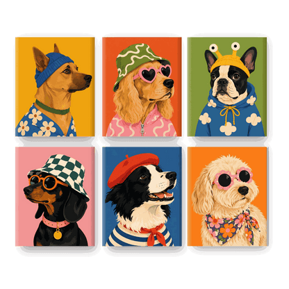 6 Mini-Gemälde | Streetwear-Hund Set - Malen nach Zahlen