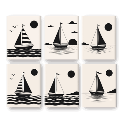 6 Mini-Gemälde | Nautische Silhouette Set - Malen nach Zahlen